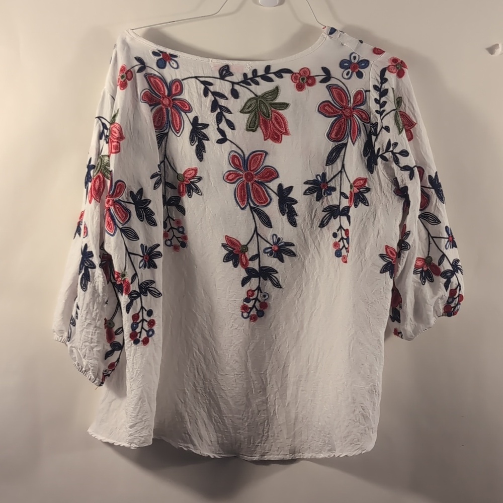 Ana Rosa| Boho Floral Embroidered Blouse White - Size 2XL - Picture 9 of 10